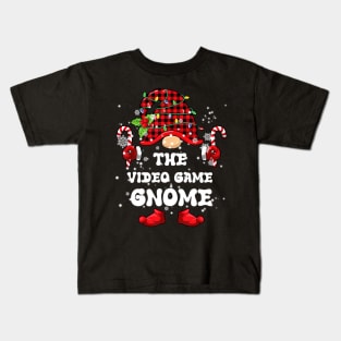 Video Game Gnome Buffalo Plaid Matching Family Christmas Kids T-Shirt